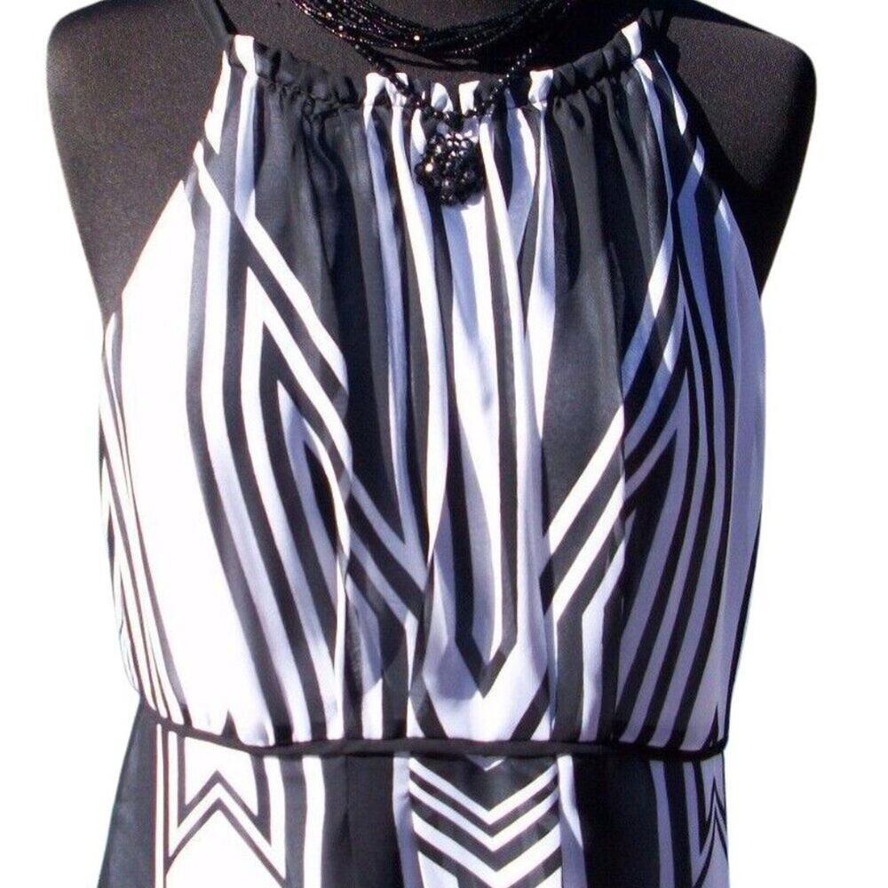 Cache Black White Lined Halter Top New Key Hole Back Tie At Neck Lined NWT $128